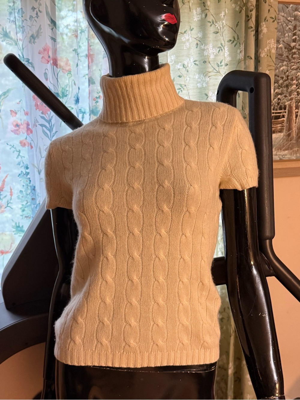 Ralph Lauren Cream Cable-Knit Short-Sleeve Turtleneck Sweater So Soft!